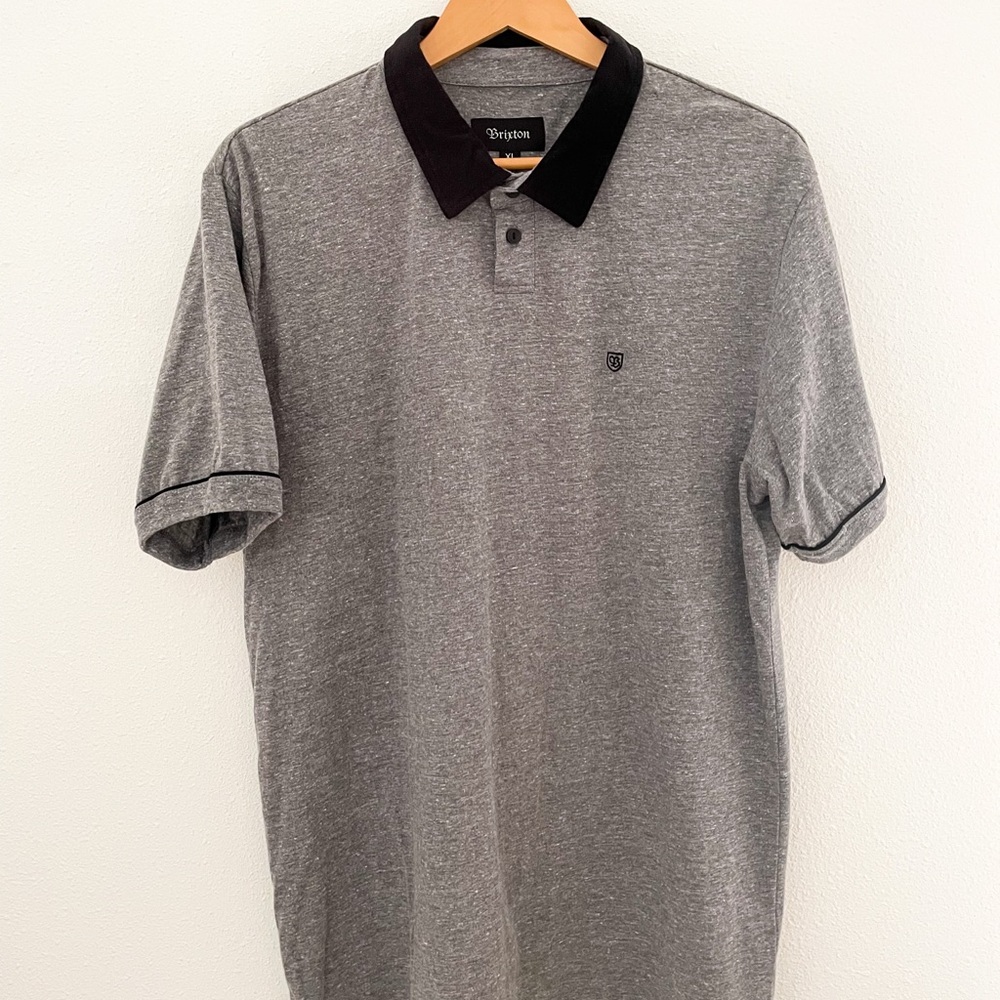 Brixton Polo. Heather Grey w Black Collar and Black Trim. Size XL.